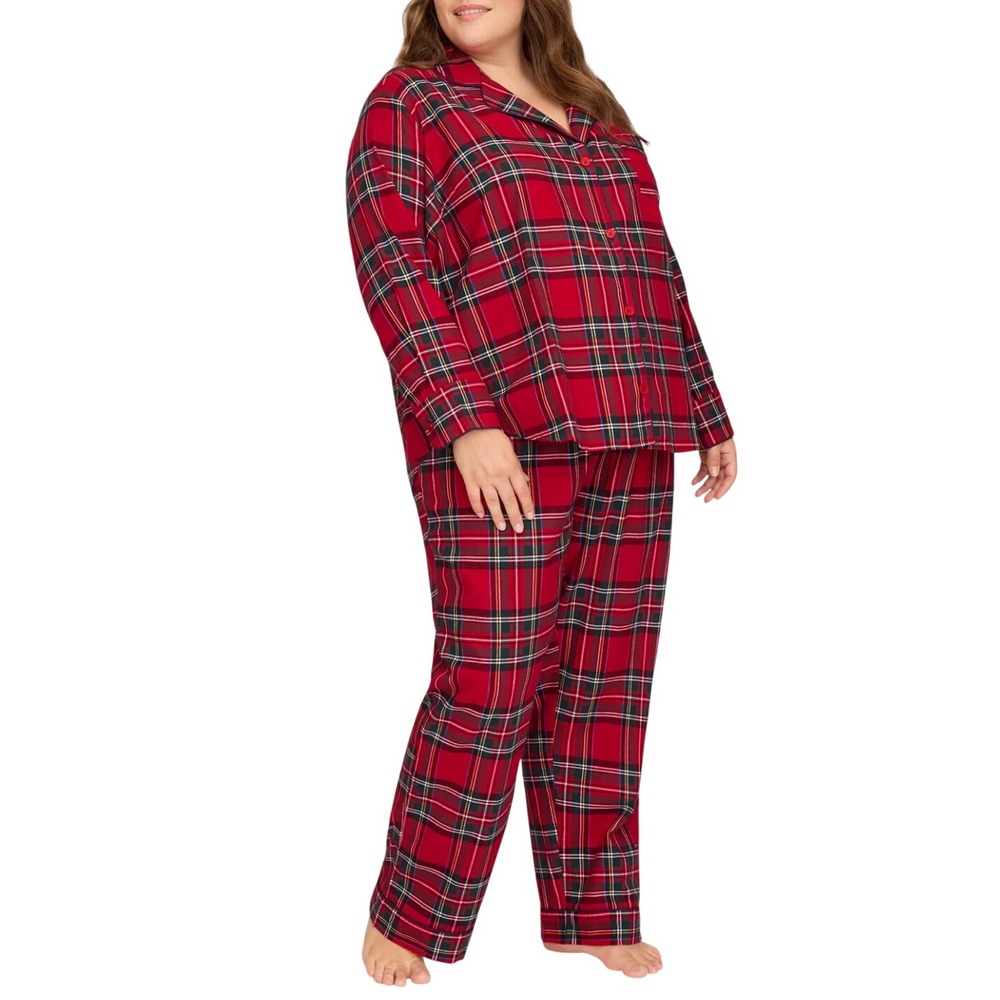 NWT Petite Plume Pajamas Set IMPERIAL TARTAN PLAID Red/Multi Brushed Twill 2X